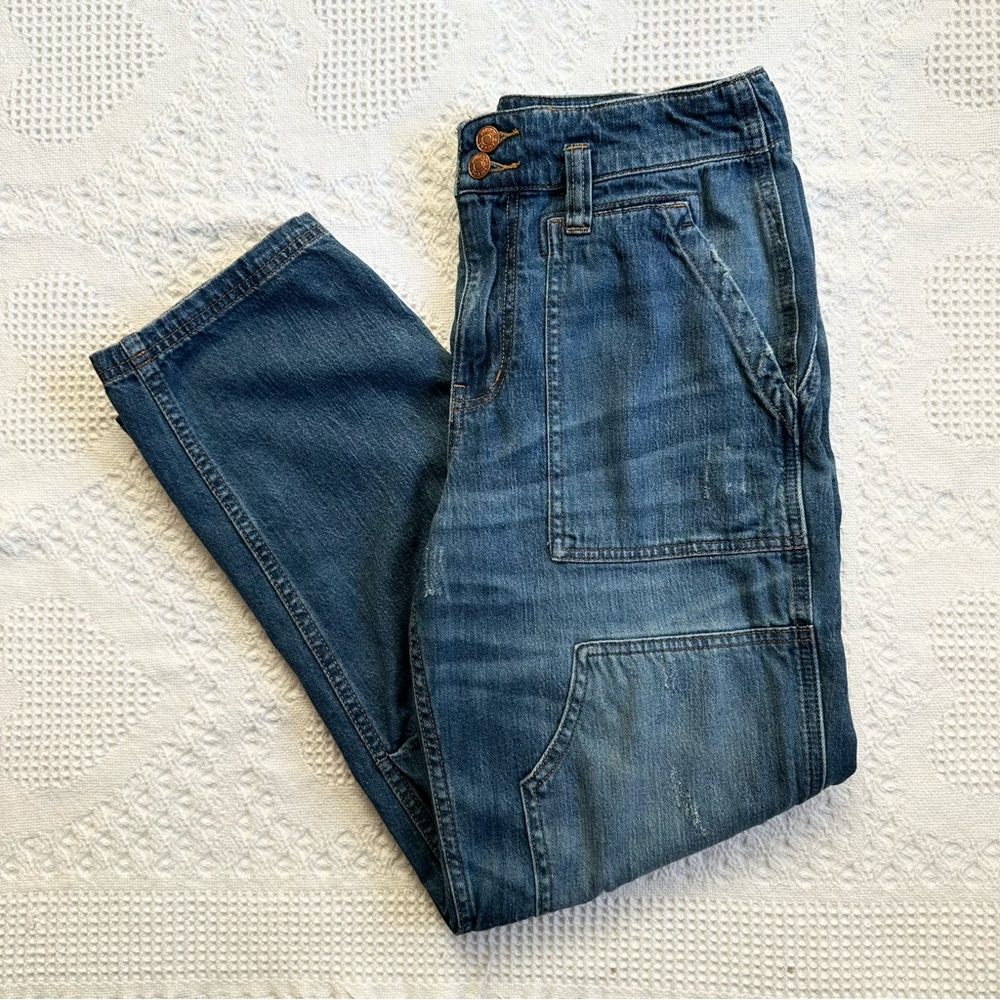 Anthropologie Pilcro Jeans Womens 29 Blue Double Knee Distress Utility Wanderer